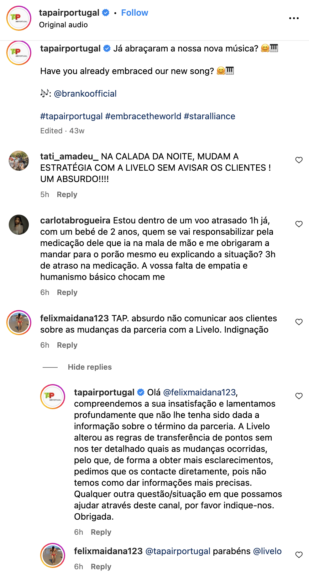 Clientes Livelo ficaram indignados e reclamaram no Instagram da companhia aérea